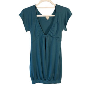 Wilfred Teal Y2K Bubble Hem Cap Sleeve Tunic Size S Retro Casual Stretch